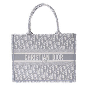 CHRISTIAN DIOR Book Tote White Gray Canvas Handbag